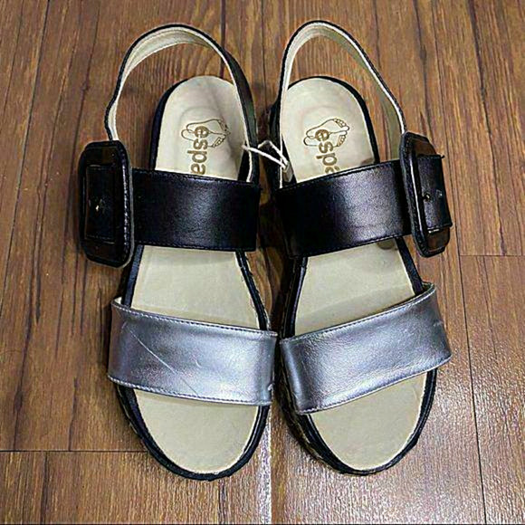 Espadrilles Platform Black and Metallic Sandal Sz 37 - Picture 1 of 13